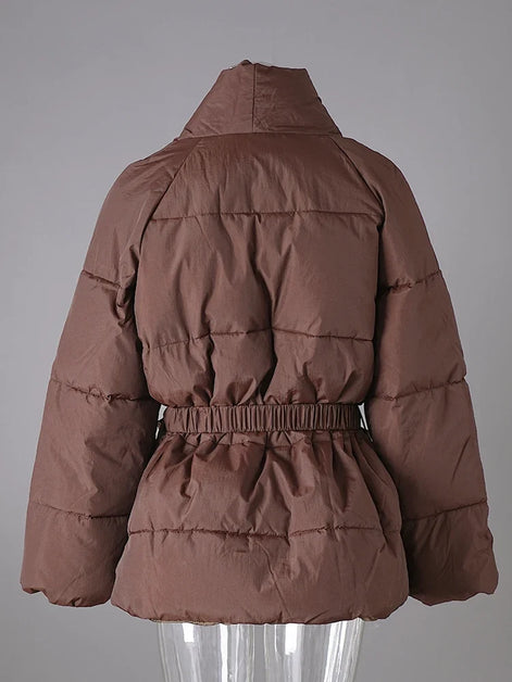Damen Winterjacke mit Taillengürtel und Taschen Velmaria