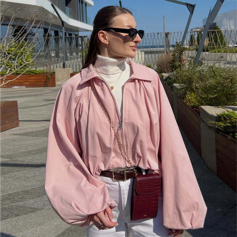 Damen Oversize Bomberjacke mit Ballonärmeln und Reißverschluss Rovelia