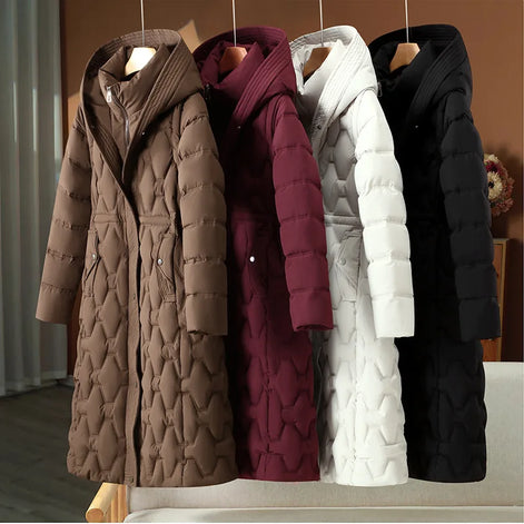Lange Damen Winterparka mit Kapuze, Reißverschluss und Taschen – Valessa