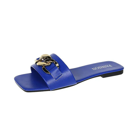 Damen-Sandalen mit Metallkette und flacher Sohle – Auréline