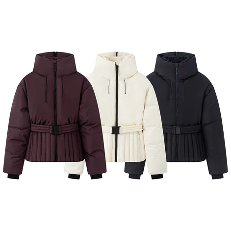 Damen Winterjacke mit Kapuze, Gürtel und wattierter Füllung – Virelta