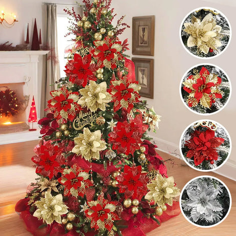 Künstliche Weihnachtsblumen mit Glitzer im 5er-Set – Florenza