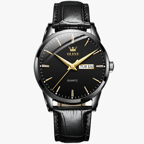 Herren Armbanduhr mit Lederarmband und Quarzwerk