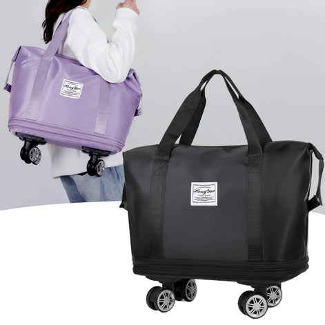 Rollkoffer mit Rollen und Tragegriff im schlichten Design