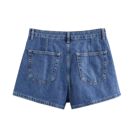 Lunessa Damen Cropped Jeansbluse mit Kurzarm