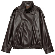 Damen Cropped Bomberjacke in Kunstleder-Optik mit Reißverschluss – Valenna