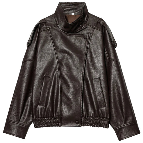 Damen Cropped Bomberjacke in Kunstleder-Optik mit Reißverschluss – Valenna