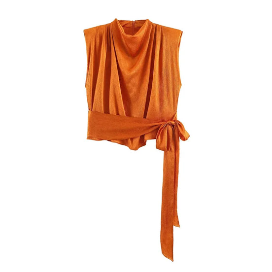 Auriane Damen Satin-Top mit Ärmellosem Design und Schleifendetail