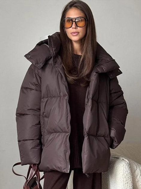Damen Winterjacke mit abnehmbarer Kapuze und Stehkragen – Norvella