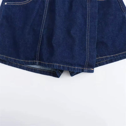 Lunessa Damen Cropped Jeansbluse mit Kurzarm