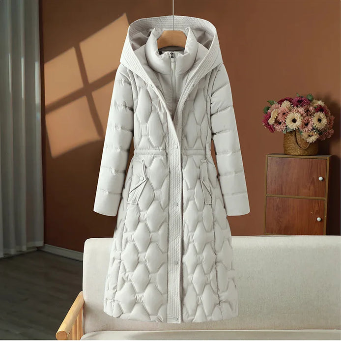 Lange Damen Winterparka mit Kapuze, Reißverschluss und Taschen – Valessa