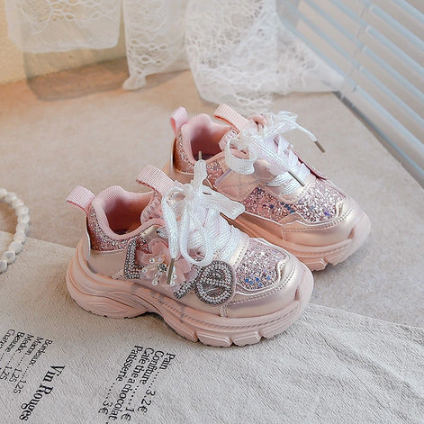 Butterina Mädchen Sneakers mit Schnürverschluss und Pailletten