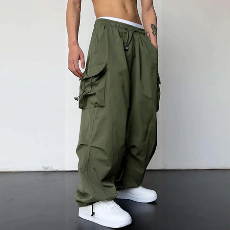 Varento Cargo Hose mit geradem Schnitt und Kordelzug – Freizeit Hose mit Taschen