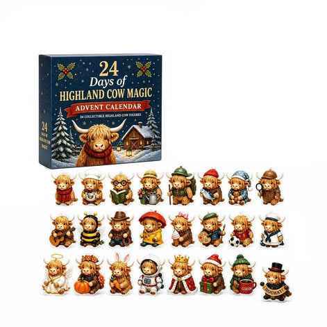 Highland Cow Adventskalender mit 24 Weihnachtsanhängern aus Acryl – Highlandessa