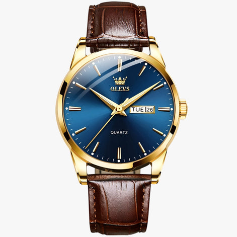 Herren Armbanduhr mit Lederarmband und Quarzwerk