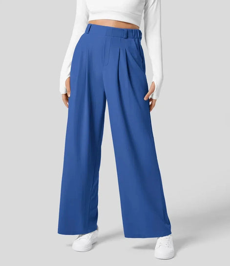 Velmoria Damen Karohose mit weitem Bein und hoher Taille