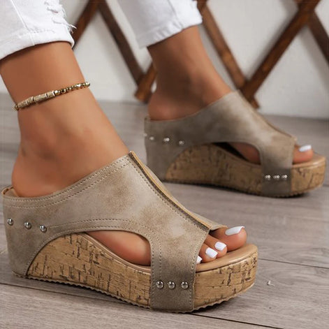 Velistra Damen Keilsandalen mit Plateau und Peep Toe