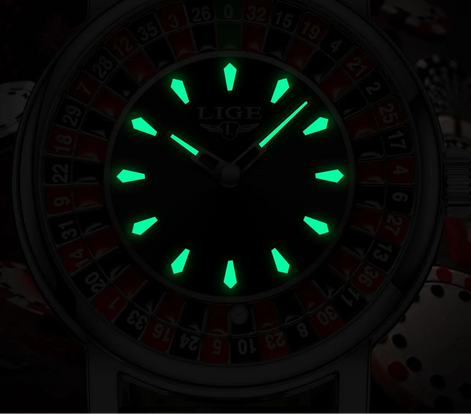 Herren Armbanduhr mit Roulette-Zifferblatt, Quarzwerk und Lederarmband – Rouvelto