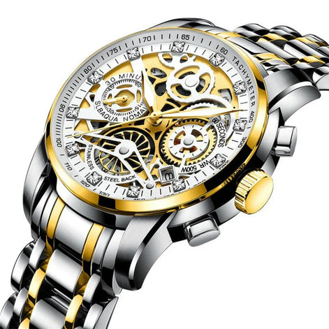Virexon Herren Armbanduhr mit mechanischem Uhrwerk und Skelett-Zifferblatt