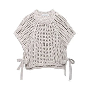 Avelisse Damen Strickpullover mit Schleife und Kurzen Ärmeln
