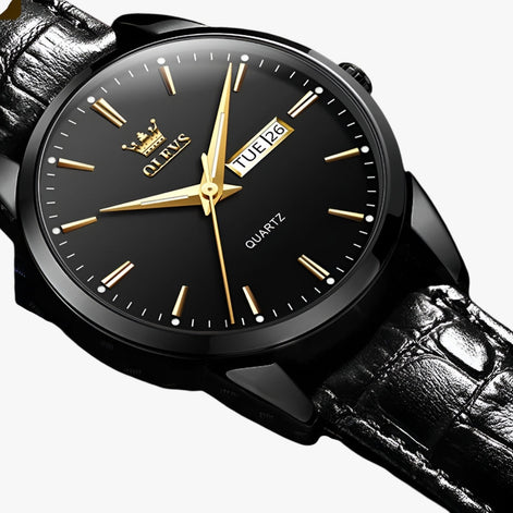Herren Armbanduhr mit Lederarmband und Quarzwerk
