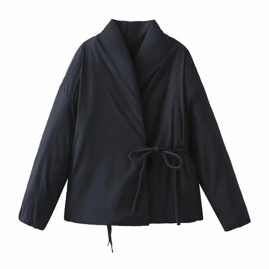 Damen Steppjacke mit V-Ausschnitt, Schnürverschluss und Taschen – Liora