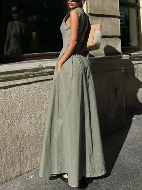 Damen Ärmelloses Midikleid mit Plisseefalten und Reißverschluss – Elanora