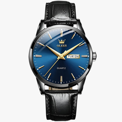 Herren Armbanduhr mit Lederarmband und Quarzwerk