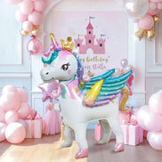 Einhorn Folienballon mit bunten Flügeln, stehende Partydekoration 62 × 29 × 64 cm – Unavella