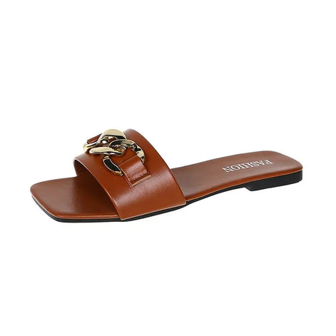 Damen-Sandalen mit Metallkette und flacher Sohle – Auréline