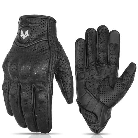 Virexon Leder Motorradhandschuhe mit Touchfunktion und Knöchelschutz
