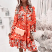 Florique Langärmelige Damenkleid mit durchgehendem Blumenprint