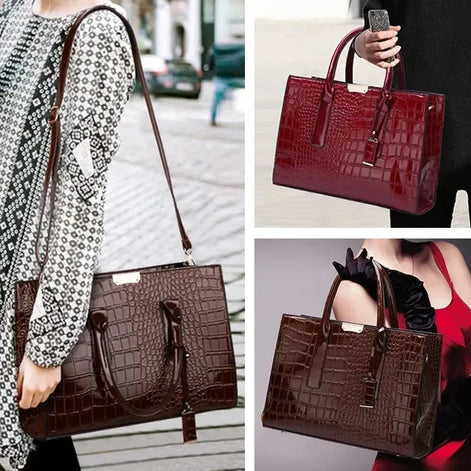 Damen Tote Bag aus PU mit Kroko-Prägung und Reißverschluss