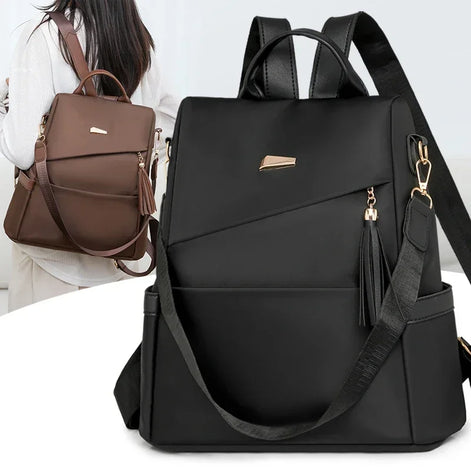Tasselora Damen Anti-Diebstahl Rucksack aus Nylon mit Quasten-Detail