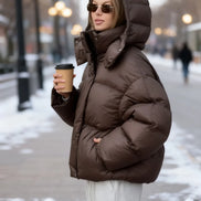Damen Steppjacke mit Kapuze, Oversized-Passform und Reißverschluss – Quilvara