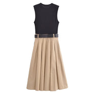 Valerina Damen Midi Kleid Ärmellos Plissiert