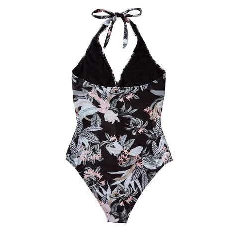 Elmarella Damen Badeanzug mit Halterneck und Taillendetails