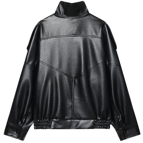 Damen Cropped Bomberjacke in Kunstleder-Optik mit Reißverschluss – Valenna