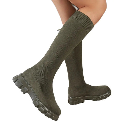 Eloria Damen Kniehohe Boots mit elastischem Schaft und Plateau