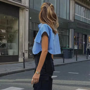 Eloria Damen Cropped Bluse mit Knopfleiste