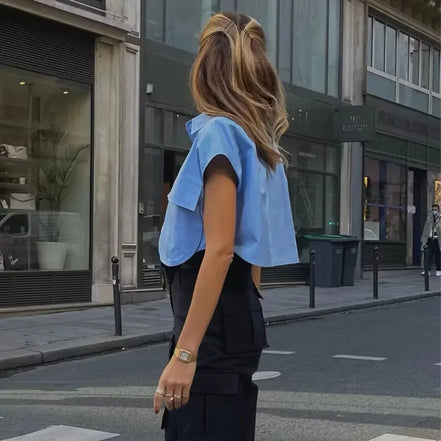 Eloria Damen Cropped Bluse mit Knopfleiste