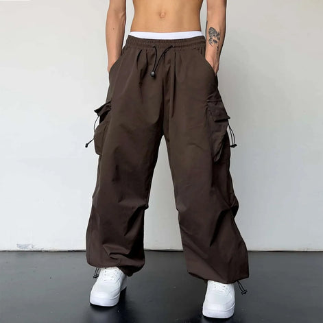 Varento Cargo Hose mit geradem Schnitt und Kordelzug – Freizeit Hose mit Taschen