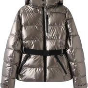 Damen Winterjacke mit Kapuze, Gürtel und wattierter Füllung – Cirella