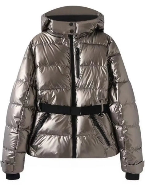 Damen Winterjacke mit Kapuze, Gürtel und wattierter Füllung – Cirella