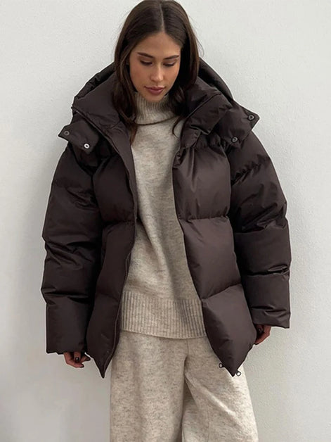 Damen Winterjacke mit abnehmbarer Kapuze und Stehkragen – Norvella