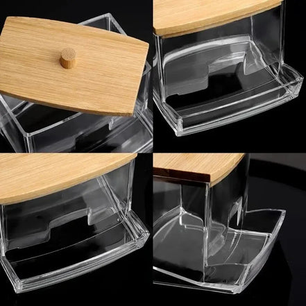 ClearNest Bamboo Box – Wattestäbchen-Aufbewahrungsbox transparent
