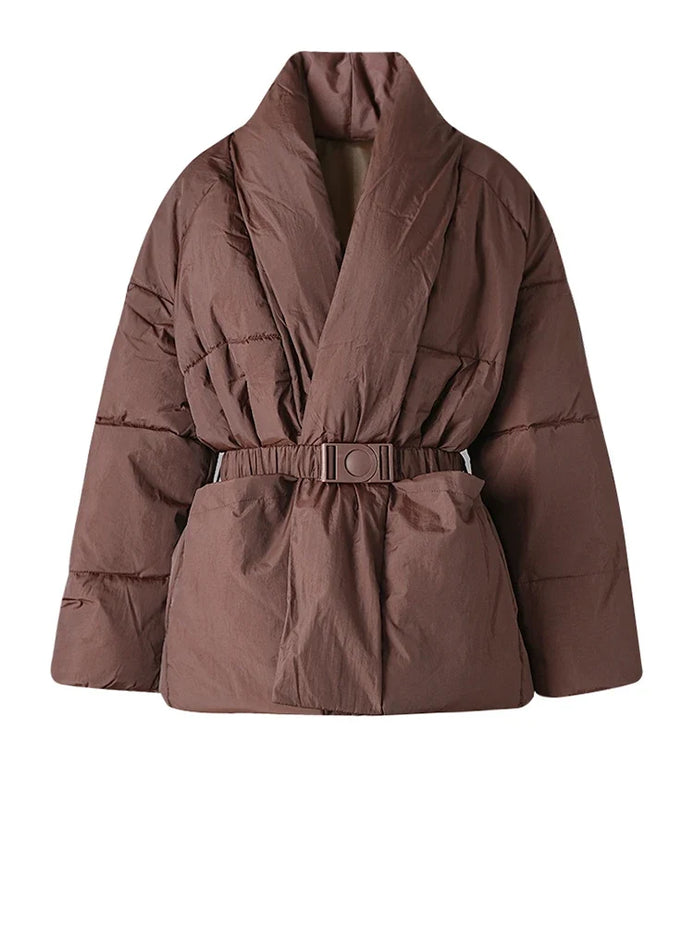 Damen Winterjacke mit Taillengürtel und Taschen Velmaria