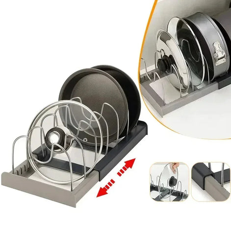 FlexStore Topf- und Pfannenhalter – Ausziehbar mit 6 Trennern und Deckelhalter
