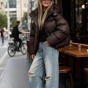 Damen Steppjacke mit Kapuze, Oversized-Passform und Reißverschluss – Quilvara