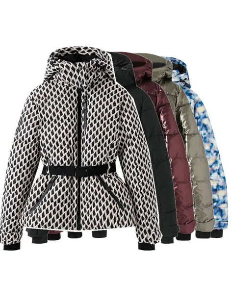 Damen Winterjacke mit Kapuze, Gürtel und wattierter Füllung – Cirella